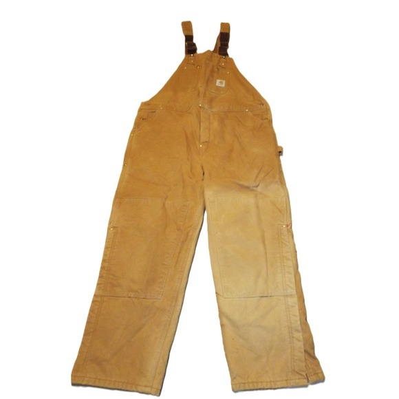 Carhartt USA ! Quilt INSULATED Bib Overalls Duck Brown Carpenters - Size 46 x 32